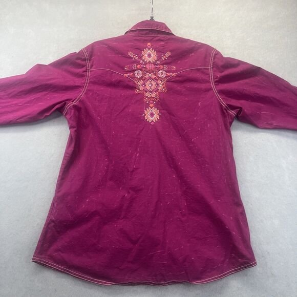 Rock 47 By Wrangler XL Western Shirt Snap Pink Embroidered Rodeo Rhinestone - Picture 2 of 15